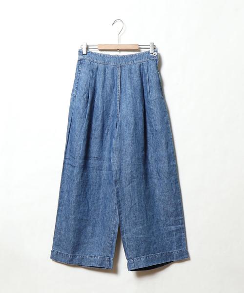 coen（コーエン）の「フレンチリネンデニムワイドパンツ（デニムパンツ・レディース・ネイビー/コバルトブルー・SMALL/MEDIUM/LARGE）」の6枚目の写真