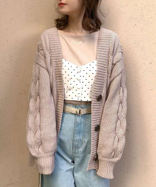 one after another NICE CLAUP（ワンアフターアナザーナイスクラップ）の「ゆったりケーブルニットカーディガン（カーディガン/ボレロ・レディース・オフホワイト/ベージュ/パープル・FREE）」の21枚目の写真