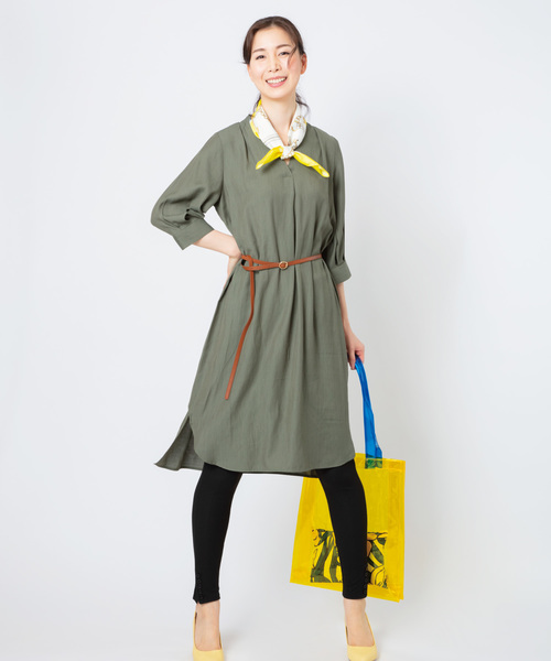 JETSET SOLO PLUS （ジェットセットソロプラス）の「リネンタッチシャツワンピース（ワンピース・レディース・ベージュ/カーキ/レンガ/ブラック・FREE）」の4枚目の写真