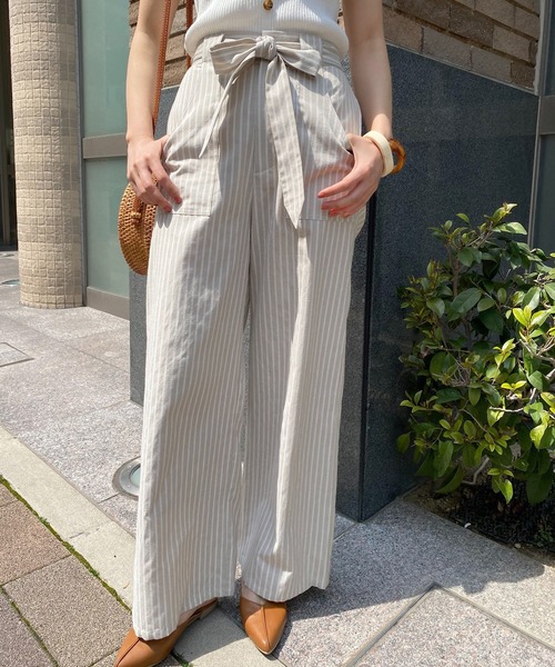 KOBE LETTUCE（コウベレタス）の「リネンタッチコットンイージーワイドパンツ【セットアップOK】（その他パンツ・レディース・オフホワイト/ライトベージュ/カーキ/マスタード/ネイビー/ストライプ/ブラック/ブラウン/オレンジ/ベージュ系その他・FREE/L/M）」の5枚目の写真