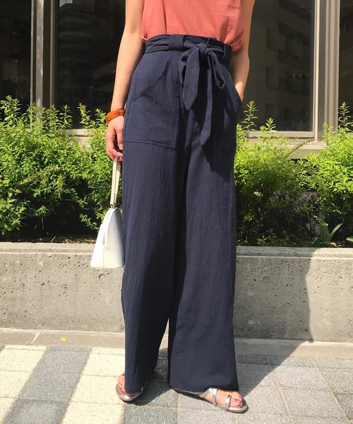 KOBE LETTUCE（コウベレタス）の「リネンタッチコットンイージーワイドパンツ【セットアップOK】（その他パンツ・レディース・オフホワイト/ライトベージュ/カーキ/マスタード/ネイビー/ストライプ/ブラック/ブラウン/オレンジ/ベージュ系その他・FREE/L/M）」の8枚目の写真