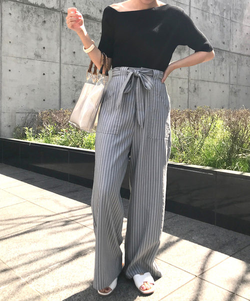 KOBE LETTUCE（コウベレタス）の「リネンタッチコットンイージーワイドパンツ【セットアップOK】（その他パンツ・レディース・オフホワイト/ライトベージュ/カーキ/マスタード/ネイビー/ストライプ/ブラック/ブラウン/オレンジ/ベージュ系その他・FREE/L/M）」の10枚目の写真