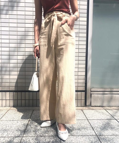 KOBE LETTUCE(コウベレタス)の「リネンタッチコットンイージーワイドパンツ【セットアップOK】(パンツ)」|ライトベージュ