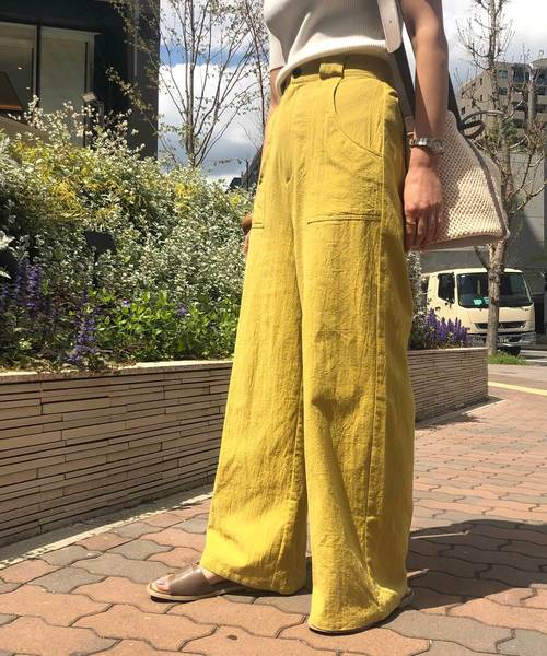 KOBE LETTUCE（コウベレタス）の「リネンタッチコットンイージーワイドパンツ【セットアップOK】（その他パンツ・レディース・オフホワイト/ライトベージュ/カーキ/マスタード/ネイビー/ストライプ/ブラック/ブラウン/オレンジ/ベージュ系その他・FREE/L/M）」の9枚目の写真
