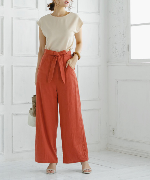 KOBE LETTUCE（コウベレタス）の「リネンタッチコットンイージーワイドパンツ【セットアップOK】（その他パンツ・レディース・オフホワイト/ライトベージュ/カーキ/マスタード/ネイビー/ストライプ/ブラック/ブラウン/オレンジ/ベージュ系その他・FREE/L/M）」の17枚目の写真