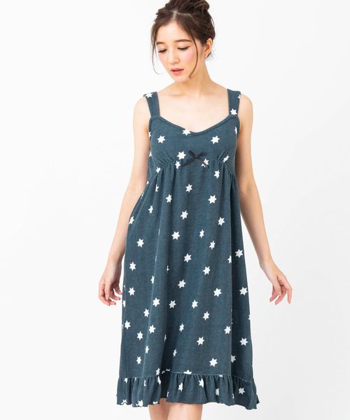 fran de lingerie(フランデランジェリー)の「mochi pile モチパイル キャミワンピースボーダー・星柄(ルームウェア/パジャマ)」|ダークグレー