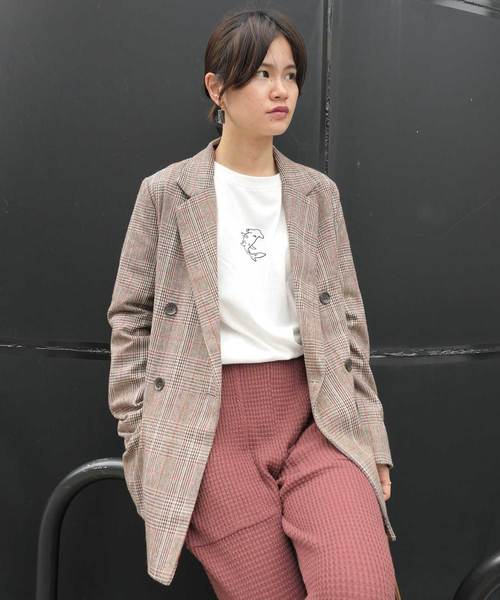 CORNERS(コーナーズ)の「グレンチェックダブルブレストジャケット(テーラードジャケット)」|ベージュ