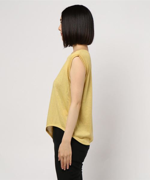 VILLD(ヴィルド)の「【VILLD(ヴィルド)】リネンノースリーブトップス(Tシャツ/カットソー・レディース・ブラック/イエロー・38)」の3枚目の写真