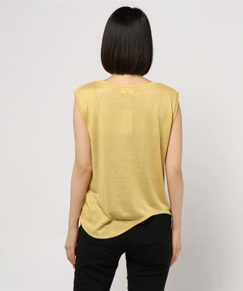 VILLD(ヴィルド)の「【VILLD(ヴィルド)】リネンノースリーブトップス(Tシャツ/カットソー・レディース・ブラック/イエロー・38)」の4枚目の写真
