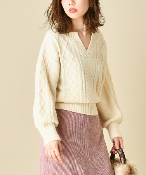 natural couture(ナチュラルクチュール)の「もちもちブークレーケーブルキーネック/セットアップ(ニット/セーター・レディース・アイボリー/ミント/ボルドー/モカ/ラベンダー/ピンクベージュ・FREE)」の13枚目の写真