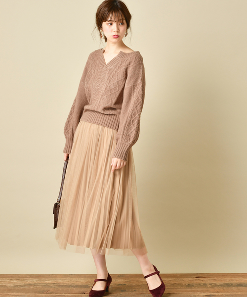 natural couture(ナチュラルクチュール)の「もちもちブークレーケーブルキーネック/セットアップ(ニット/セーター・レディース・アイボリー/ミント/ボルドー/モカ/ラベンダー/ピンクベージュ・FREE)」の14枚目の写真