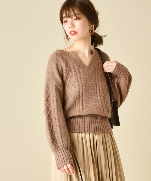natural couture(ナチュラルクチュール)の「もちもちブークレーケーブルキーネック/セットアップ(ニット/セーター・レディース・アイボリー/ミント/ボルドー/モカ/ラベンダー/ピンクベージュ・FREE)」の15枚目の写真