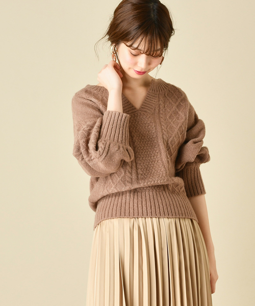 natural couture(ナチュラルクチュール)の「もちもちブークレーケーブルキーネック/セットアップ(ニット/セーター・レディース・アイボリー/ミント/ボルドー/モカ/ラベンダー/ピンクベージュ・FREE)」の16枚目の写真