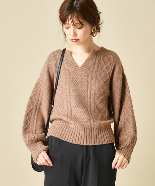 natural couture(ナチュラルクチュール)の「もちもちブークレーケーブルキーネック/セットアップ(ニット/セーター・レディース・アイボリー/ミント/ボルドー/モカ/ラベンダー/ピンクベージュ・FREE)」の19枚目の写真