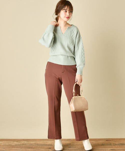 natural couture(ナチュラルクチュール)の「もちもちブークレーケーブルキーネック/セットアップ(ニット/セーター・レディース・アイボリー/ミント/ボルドー/モカ/ラベンダー/ピンクベージュ・FREE)」の21枚目の写真