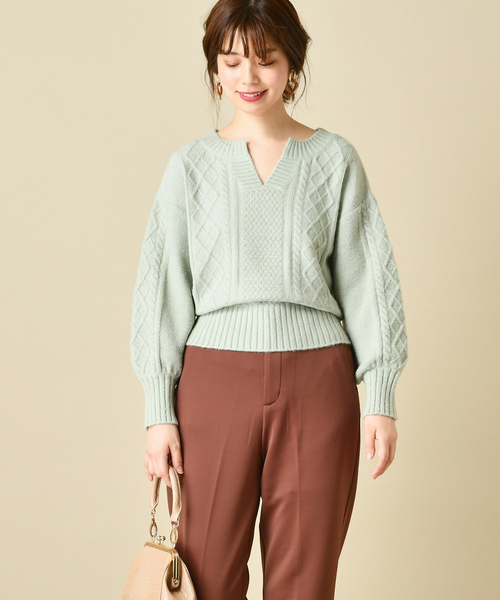 natural couture(ナチュラルクチュール)の「もちもちブークレーケーブルキーネック/セットアップ(ニット/セーター・レディース・アイボリー/ミント/ボルドー/モカ/ラベンダー/ピンクベージュ・FREE)」の22枚目の写真