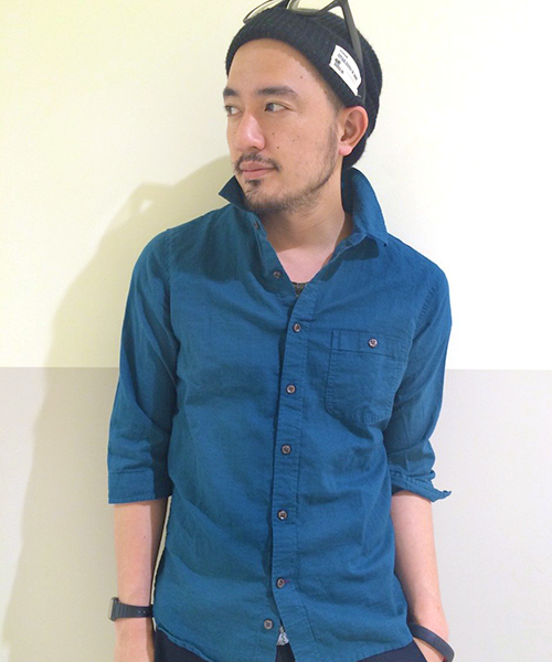 CIAOPANIC TYPY(チャオパニックティピー)の「綿麻7分袖レギュラーシャツ(シャツ/ブラウス・メンズ・ホワイト/ネイビー/グリーン/マスタード/ブルー/ブラック・MEDIUM/SMALL/LARGE)」の6枚目の写真