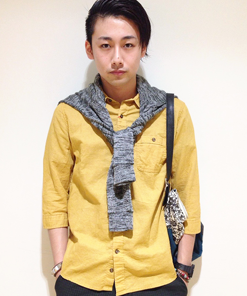 CIAOPANIC TYPY(チャオパニックティピー)の「綿麻7分袖レギュラーシャツ(シャツ/ブラウス・メンズ・ホワイト/ネイビー/グリーン/マスタード/ブルー/ブラック・MEDIUM/SMALL/LARGE)」の1枚目の写真