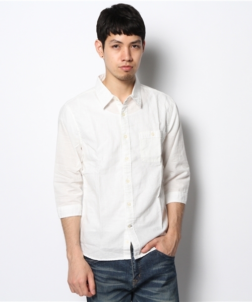 CIAOPANIC TYPY(チャオパニックティピー)の「綿麻7分袖レギュラーシャツ(シャツ/ブラウス・メンズ・ホワイト/ネイビー/グリーン/マスタード/ブルー/ブラック・MEDIUM/SMALL/LARGE)」の13枚目の写真