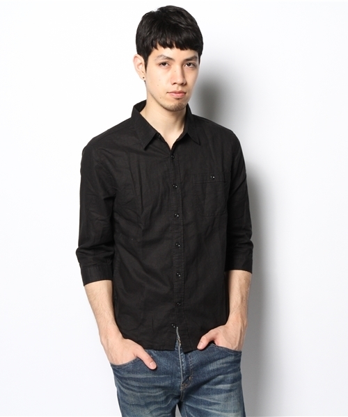 CIAOPANIC TYPY(チャオパニックティピー)の「綿麻7分袖レギュラーシャツ(シャツ/ブラウス・メンズ・ホワイト/ネイビー/グリーン/マスタード/ブルー/ブラック・MEDIUM/SMALL/LARGE)」の12枚目の写真