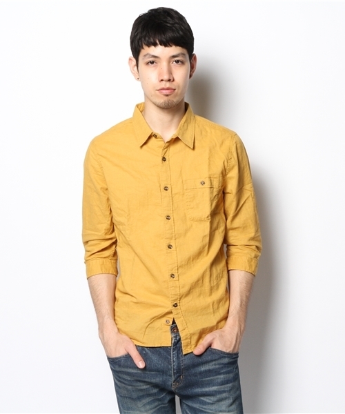 CIAOPANIC TYPY(チャオパニックティピー)の「綿麻7分袖レギュラーシャツ(シャツ/ブラウス・メンズ・ホワイト/ネイビー/グリーン/マスタード/ブルー/ブラック・MEDIUM/SMALL/LARGE)」の10枚目の写真