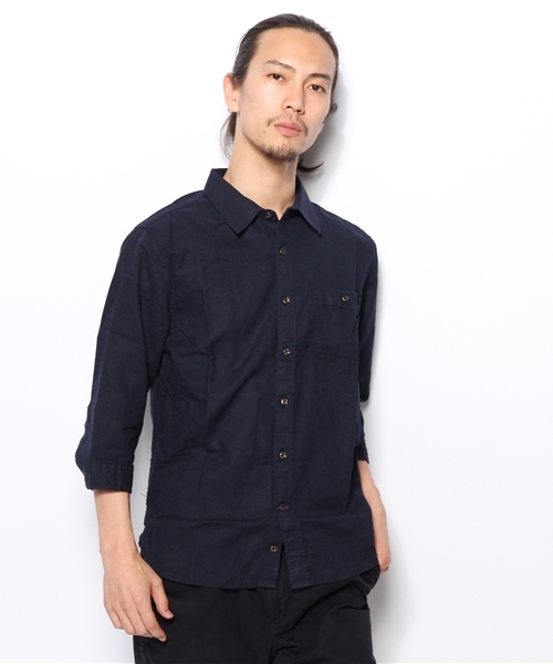 CIAOPANIC TYPY(チャオパニックティピー)の「綿麻7分袖レギュラーシャツ(シャツ/ブラウス・メンズ・ホワイト/ネイビー/グリーン/マスタード/ブルー/ブラック・MEDIUM/SMALL/LARGE)」の5枚目の写真