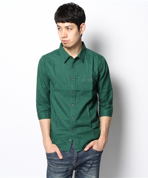 CIAOPANIC TYPY(チャオパニックティピー)の「綿麻7分袖レギュラーシャツ(シャツ/ブラウス・メンズ・ホワイト/ネイビー/グリーン/マスタード/ブルー/ブラック・MEDIUM/SMALL/LARGE)」の4枚目の写真