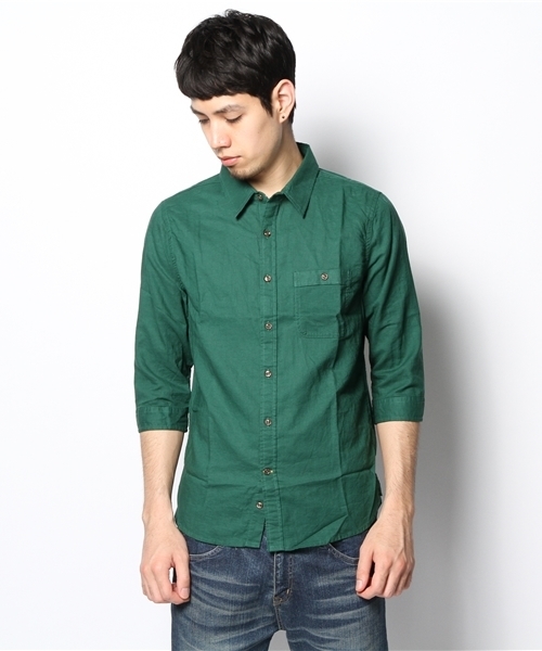 CIAOPANIC TYPY(チャオパニックティピー)の「綿麻7分袖レギュラーシャツ(シャツ/ブラウス・メンズ・ホワイト/ネイビー/グリーン/マスタード/ブルー/ブラック・MEDIUM/SMALL/LARGE)」の17枚目の写真