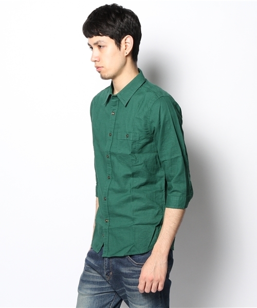 CIAOPANIC TYPY(チャオパニックティピー)の「綿麻7分袖レギュラーシャツ(シャツ/ブラウス・メンズ・ホワイト/ネイビー/グリーン/マスタード/ブルー/ブラック・MEDIUM/SMALL/LARGE)」の16枚目の写真