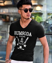 ラインストーン半袖Tシャツ/カットソー 箔プリント Vネック