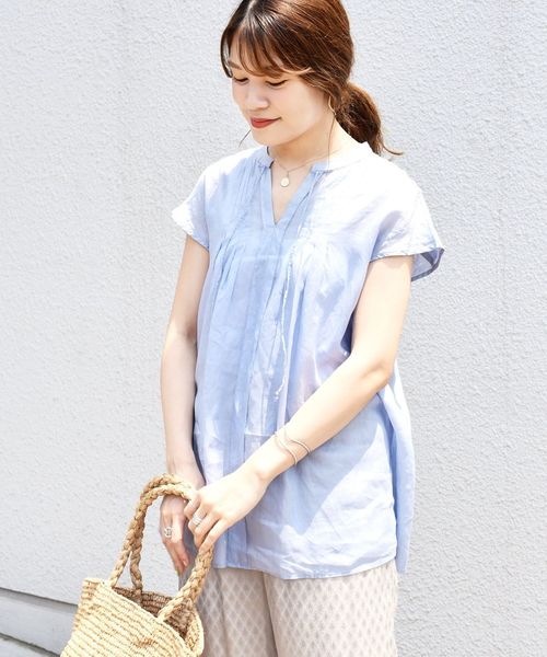 SHIPS(シップス)の「ラミータックブラウス◇(シャツ/ブラウス・レディース・ライトブルー/ネイビー/オフホワイト・ONE SIZE)」の7枚目の写真