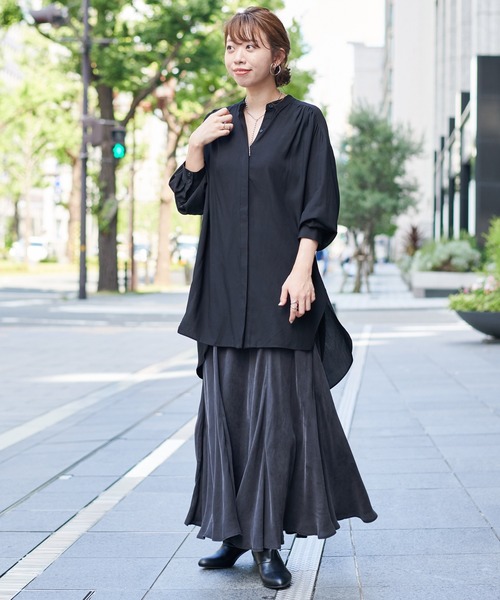 DouDou（ドゥドゥ）の「キュプラ混フレアスカート（スカート・レディース・ブラック/ブラウン/グレイッシュベージュ・FREE）」の13枚目の写真