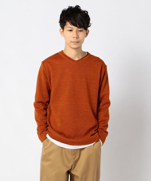 GLOSTER（グロスター）の「テンセラックレイヤード Vネックプルオーバー ロンT付き（ニット/セーター・メンズ・インディゴブルー/キャメル/レンガ/グレイッシュベージュ・M/S/XL/L）」の4枚目の写真