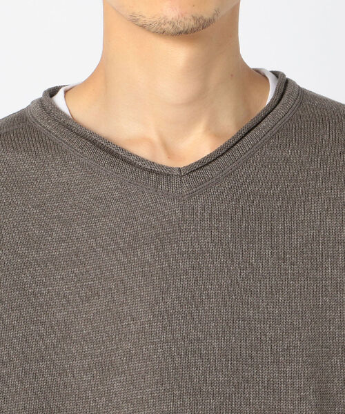 GLOSTER（グロスター）の「テンセラックレイヤード Vネックプルオーバー ロンT付き（ニット/セーター・メンズ・インディゴブルー/キャメル/レンガ/グレイッシュベージュ・M/S/XL/L）」の5枚目の写真