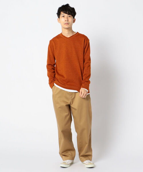 GLOSTER（グロスター）の「テンセラックレイヤード Vネックプルオーバー ロンT付き（ニット/セーター・メンズ・インディゴブルー/キャメル/レンガ/グレイッシュベージュ・M/S/XL/L）」の13枚目の写真