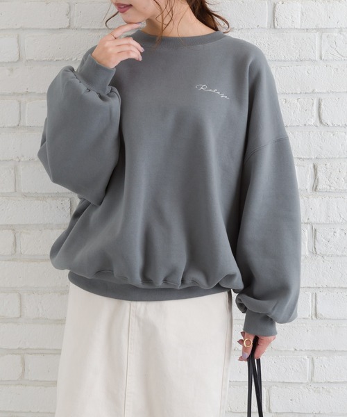 SpRay(スプレイ)の「線画アート裏起毛スウェット(Tシャツ/カットソー・レディース・オフホワイト/カーキ/ブルー/ラベンダー/スミクロ・FREE)」の8枚目の写真