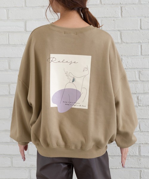 SpRay(スプレイ)の「線画アート裏起毛スウェット(Tシャツ/カットソー・レディース・オフホワイト/カーキ/ブルー/ラベンダー/スミクロ・FREE)」の14枚目の写真