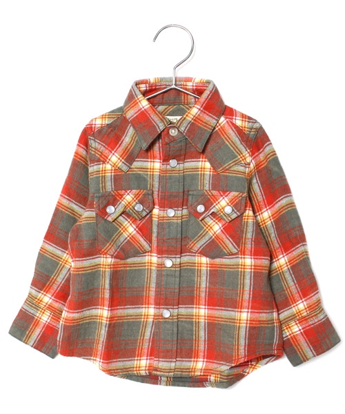 SHIPS（シップス）の「SHIPS KIDS:フランネル チェック ウエスタンシャツ(baby)（シャツ/ブラウス・キッズ・イエロー/オレンジ/ネイビー・90/80）」の3枚目の写真