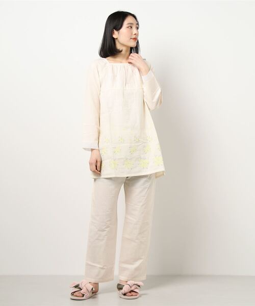 キッドブルー -Ｗガーゼミモザエンブ -長袖パジャマ -KNQK513 -kidblue