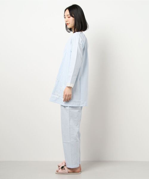 キッドブルー -Ｗガーゼミモザエンブ -長袖パジャマ -KNQK513 -kidblue