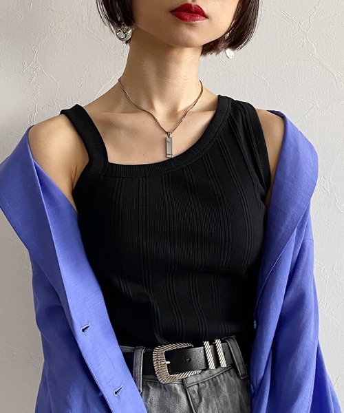 PAGEBOY（ページボーイ）の「ランダムテレコアシメタンク（タンクトップ・レディース・ブラック/オフホワイト/ホワイト×ブラック・FREE）」の3枚目の写真