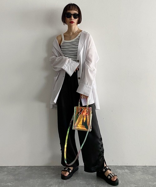 PAGEBOY（ページボーイ）の「ランダムテレコアシメタンク（タンクトップ・レディース・ブラック/オフホワイト/ホワイト×ブラック・FREE）」の4枚目の写真