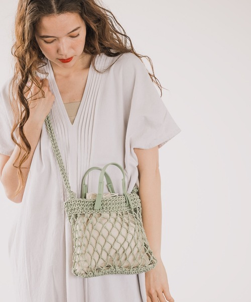 niko and...（ニコアンド）の「オリジナルメッシュ編み2WAYトートバッグS（トートバッグ・レディース・ブラック/オフホワイト/ライトグリーン/ナチュラル/グレー/ラベンダー・0）」の6枚目の写真