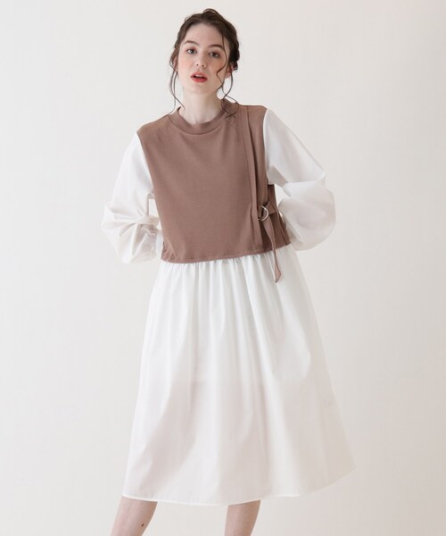 Cutie Blonde（キューティーブロンド）の「◆【S-L】シャツレイヤードドッキングワンピース（ワンピース・レディース・ブラック/カーキ/ブラウン系その他・01/02/03）」の3枚目の写真