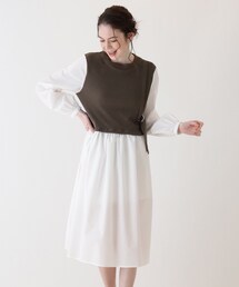 Cutie Blonde | 【S-L】シャツレイヤードドッキングワンピース(ワンピース)