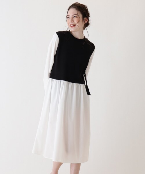 Cutie Blonde（キューティーブロンド）の「◆【S-L】シャツレイヤードドッキングワンピース（ワンピース・レディース・ブラック/カーキ/ブラウン系その他・01/02/03）」の2枚目の写真