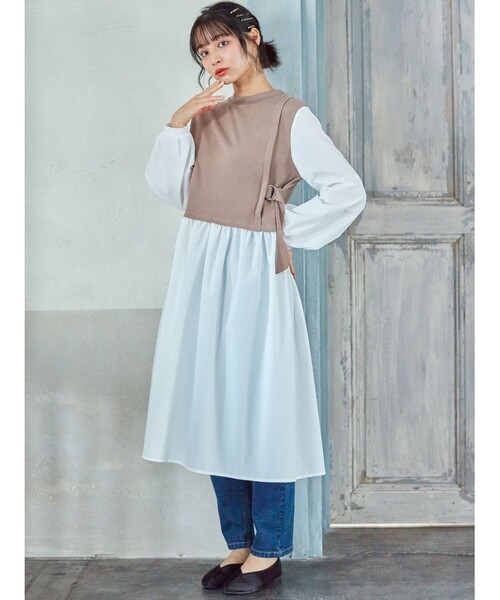 Cutie Blonde（キューティーブロンド）の「◆【S-L】シャツレイヤードドッキングワンピース（ワンピース・レディース・ブラック/カーキ/ブラウン系その他・01/02/03）」の10枚目の写真