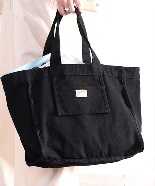 Java（ジャバ）の「《JaVaジャバ コラボ》リサイクルコットン100％。A5ファイルも入る！デイリーに使える、キャンバストートBAG（トートバッグ・レディース・ブラック/ナチュラル・ONE SIZE）」の6枚目の写真