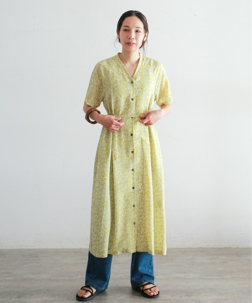 美品 NOMBRE IMPAIR パープルフラワーPT　5分袖ワンピース NOMBRE IMPAIR（ノンブルアンペール）の「Bright Flower 5分袖