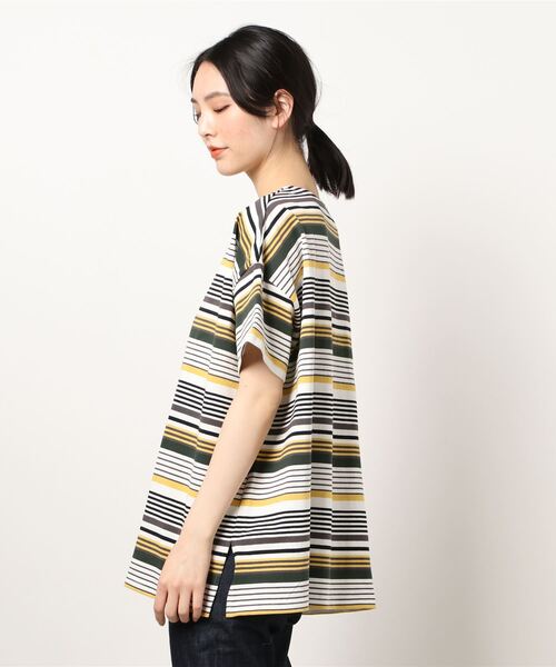 Factor=（ファクターイコール）の「マルチボーダー柄Tシャツ（Tシャツ/カットソー・レディース・サックスブルー/ホワイト×ブラック/ブルー系その他・FREE）」の8枚目の写真